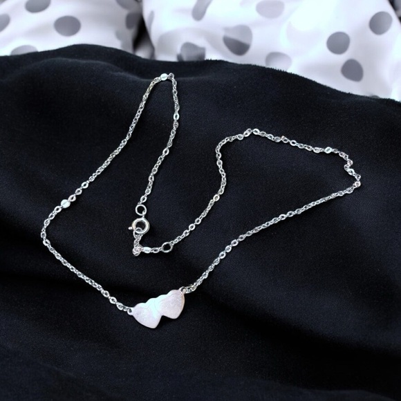 Double Heart "Sarah" Engraved Silver Tone Necklace - Picture 1 of 3